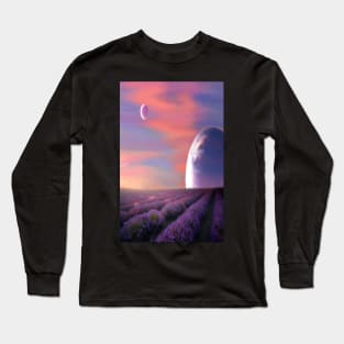 alien planets lavender fields nature surreal fantasy sunset sunrise plants Long Sleeve T-Shirt